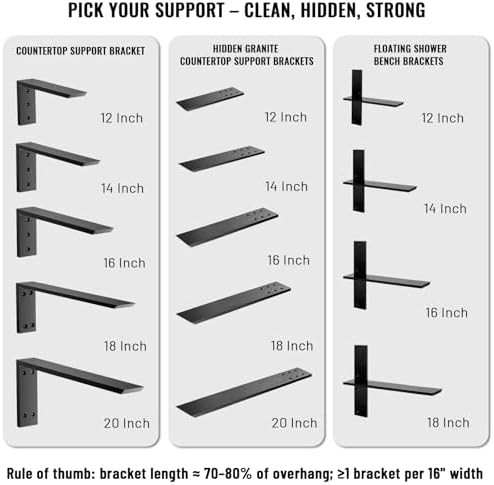Hidden Granite Countertop Support Brackets 4 Pack 12" L x 2.5" W,3/...