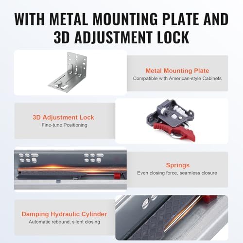 VEVOR Bottom Mount Drawer Slides 6 Pairs 15 Inch, Heavy Duty Ball Bearing Sof...