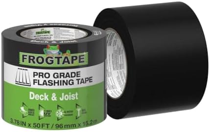 FrogTape Pro Grade Deck and Joist Flashing Tape, 3.78 in x 50 Feet, Black