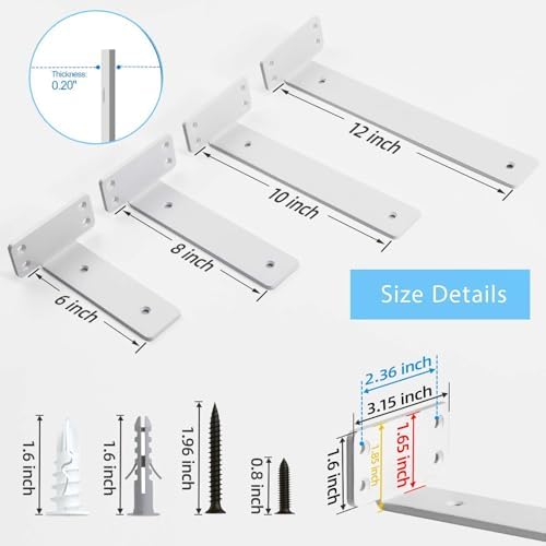 Shelf Brackets, Heavy Duty Floating Shelf Brackets 12-Inch Long, 6-Pack Brack...