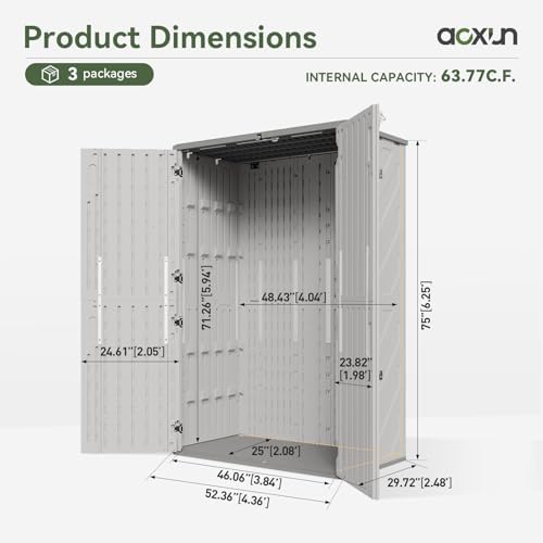 Aoxun Outdoor Storage Shed, 64 Cu.Ft Vertical Resin Sheds, White