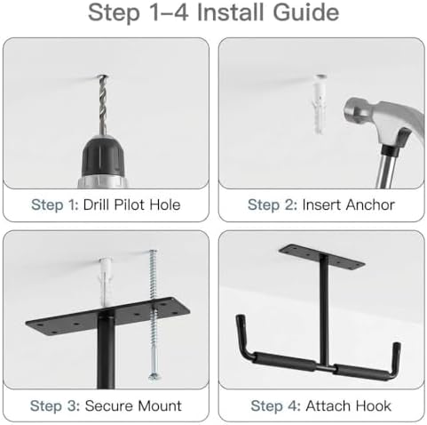 QWORK Overhead Ceiling Hooks Rack – Heavy Steel Storage Hangers for Garage, W...