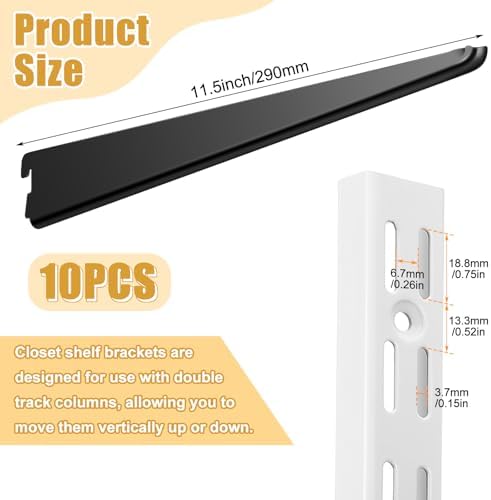 Yalikop 10 Pack Adjustable Shelf Brackets for Double Track System Closet Orga...