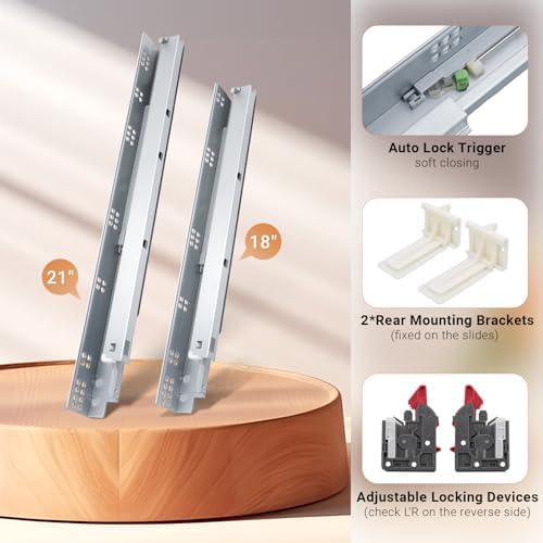 Probrico 2 Pairs 18 Inch Undermount Drawer Slides, Full Extension Concealed D...