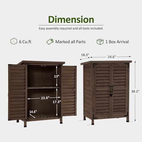 MCombo Small Outdoor Storage Cabinet, Wood Shed with Shelf 0985 (Brown)
