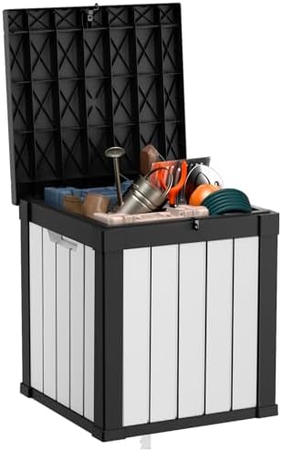 PatioZen 50 Gallon Resin Deck Box, Lockable Patio Outdoor Storage Box for Fur...