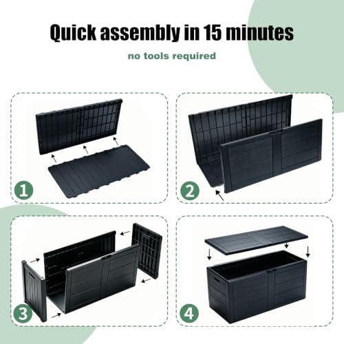 70 Gal Outdoor Storage Box, Waterproof Deck Box for Outdoor Tools, Black