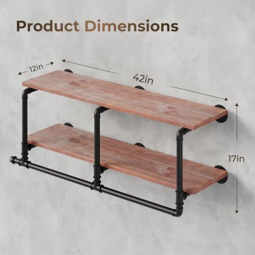 Industrial Pipe Clothing Rack with Top Shelf, Space-Saving Wall Mounted Cloth...