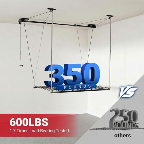 FLEXIMOUNTS Garage Ceiling Lifting Storage Rack, 4x4 Ft Heavy-Duty Metal Fram...