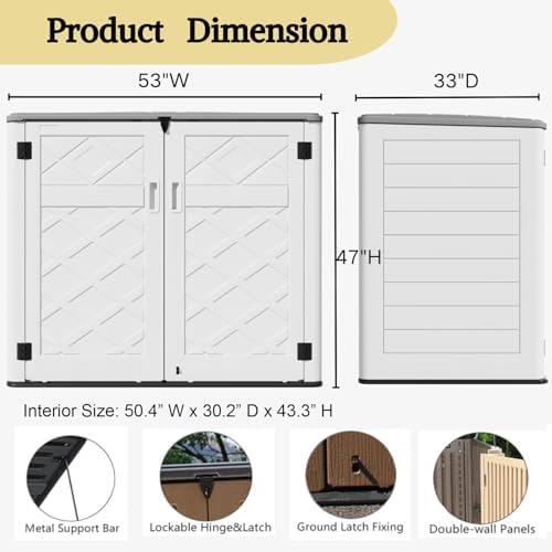 ZZM Large Outdoor Storage Shed, 48 Cu Ft Resin Versatile Storage Cabinet for ...