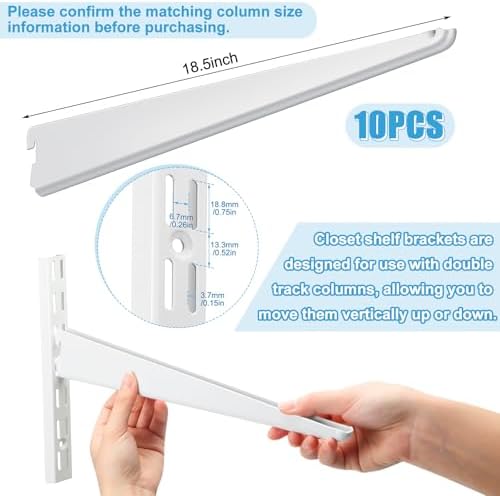 Yalikop 10 Pack Adjustable Shelf Brackets for Double Track System Closet Orga...