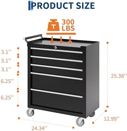 Garvee Rolling Tool Chest, 5 Drawers Tool Storage Cabinet, Toolbox with Wheel...