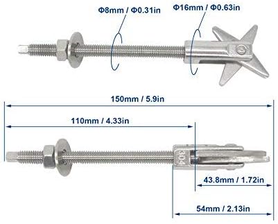 Toggle Anchor Bolts, Hollow Wall Anchors, M8x150mm, Pack of 4