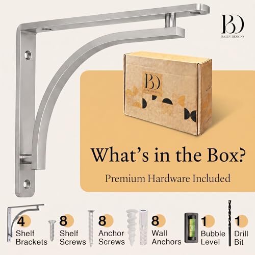 Classic Silver Heavy Duty Shelf Brackets 8 inch by Balin Designs – Chrome L B...