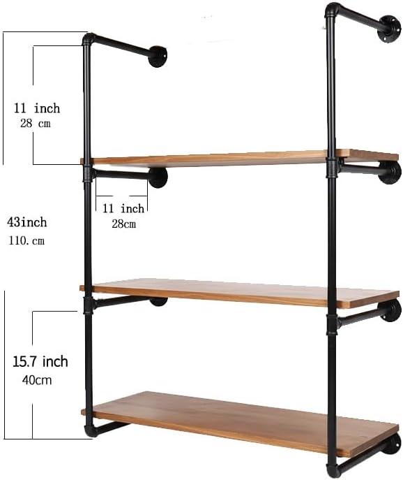 4-Tier Industrial Pipe Shelving Bracket System, Black Iron Wall Mount, DIY Ru...