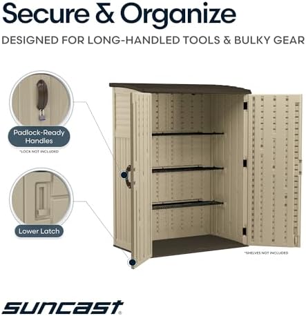 Suncast Outdoor Storage Shed, Water Resistant Resin Vertical Outdoor Storage ...
