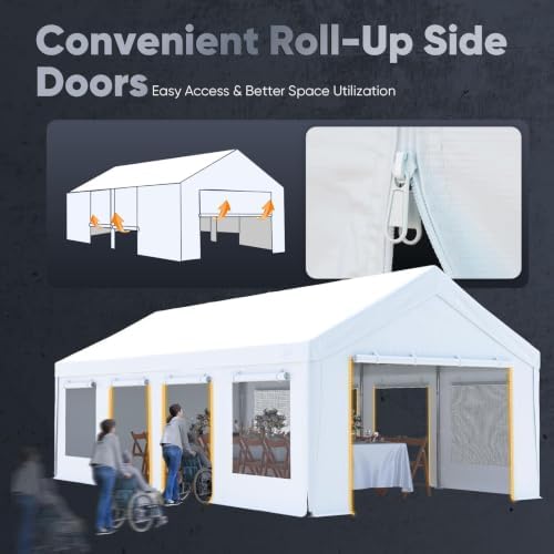 Quictent Heavy Duty 13x25 ft Carports with Side Zipper Doors