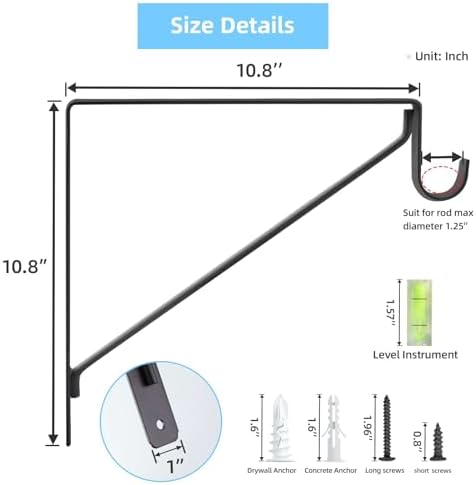 10-Pack Closet Rod Bracket, 10.8x10.8Inch Closet Shelf Brackets Heavy Duty Wa...