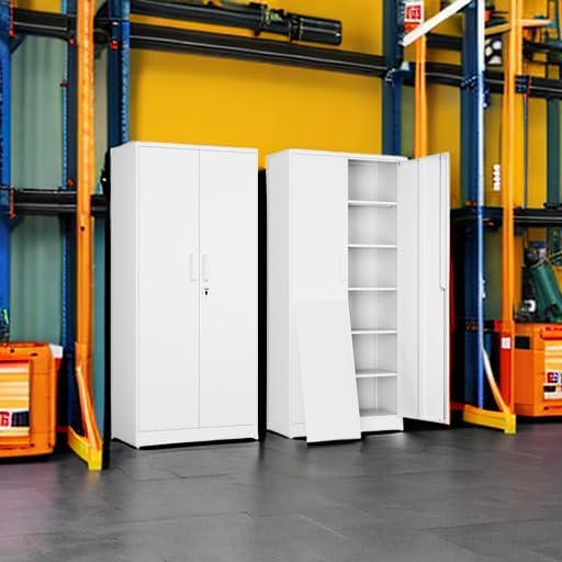Yizosh Metal Garage Storage Cabinet with 2 Doors and 5 Adjustable Shelves - 7...