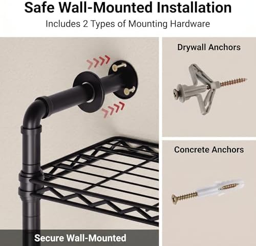 F3 Wall Mounted Closet System, Industrial Pipe Clothing Rack for Hanging Clot...