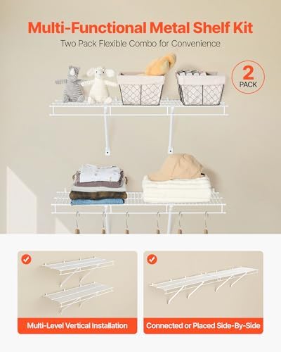 VEVOR Wire Shelf Kit, 3 ft, Set of 2, Wall Mounted Wire Shelves, Heavy-Duty C...