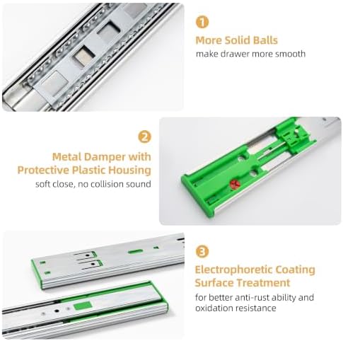 5 Pairs 22 Inch Full Extension 3-Fold Adjustable Drawer Slides Soft Close