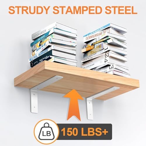 White Floating Shelf Bracket 12 Inch, 6 Pack Heavy Duty Shelf Brackets, Wall ...