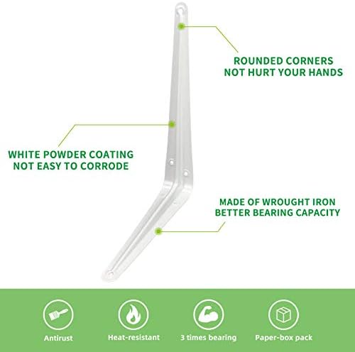 Shelf Brackets 12 Inch Heavy Duty White L Bracket for Shelves