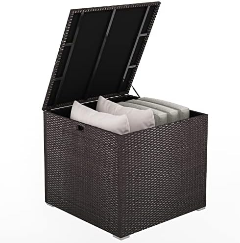 HAPPYGRILL Outdoor Storage Deck Box, 72 Gallon Square Wicker Patio Rattan Sto...