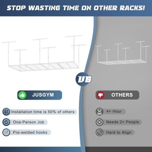 Jusgym 3X8FT Overhead Garage Storage Rack, 26"-40" Height Adjustabl...