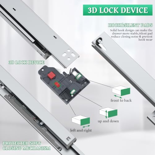 Undermount Drawer Slides,16inch Bottom Mount Full Extension Drawer Slides,Sof...