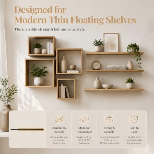 8pcs Floating Shelf Bracket Heavy Duty,Hidden Shelf Brackets Wall Mount,Float...