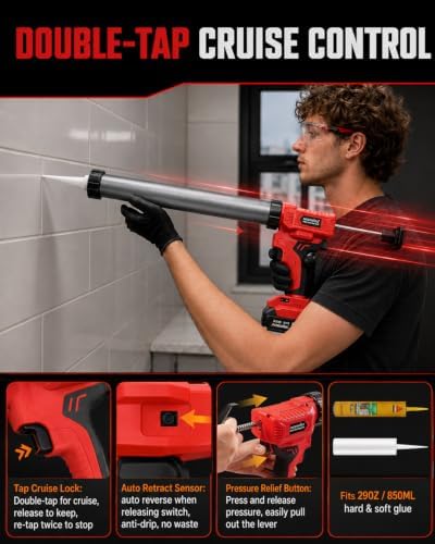 29 OZ Cordless Caulking Gun w/2 x 2.0Ah Batteries, Electric Caulk Gun