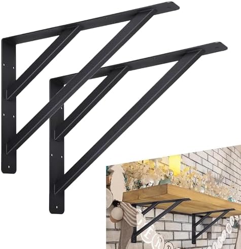 16 inch Heavy Duty Shelf Brackets, Countertop Support Brackets, Fireplace Mantel Brackets with Screws, Wall Mount Shelving Bracket for Granite, Wood, Concrete