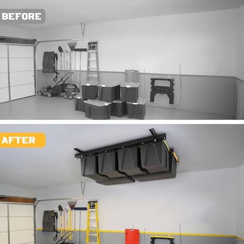 WALMANN Overhead Tote Storage Rails System, Garage Ceiling Bin Storage Rack