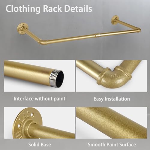 AddGrace Industrial Iron Pipe Clothing Garment Rack Wall Mounted Closet Rod R...