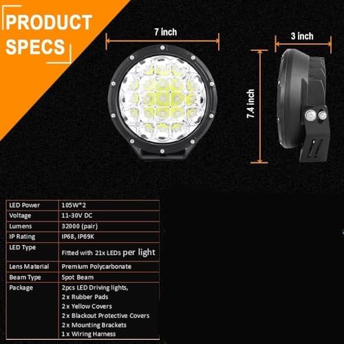 BIGLIONX Round LED Offroad Lights 7inch 2pcs 210W 32000LM LED Off Road Light ...