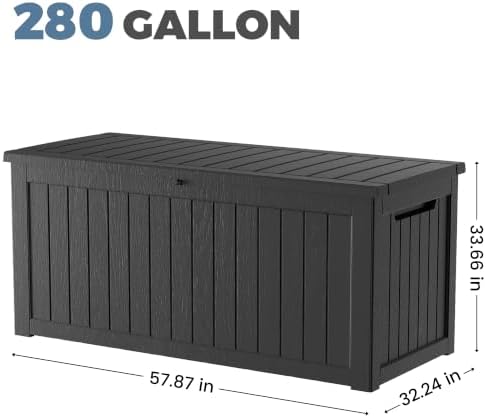 280 Gallon Outdoor Storage Box Waterproof, Lockable Resin Deck Box Large Stor...