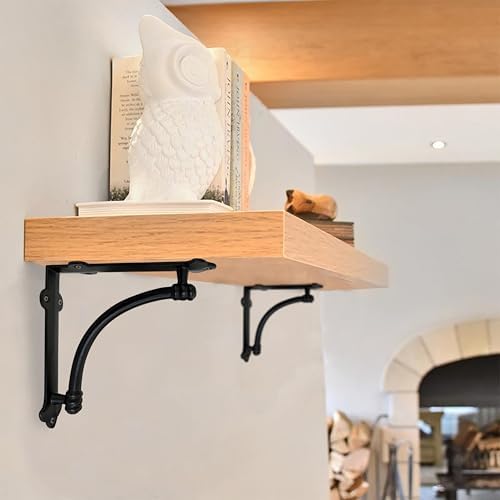 NACH Decorative Shelf Brackets, 4 Pack of 7.25 x 1.6 x 7.25 inch Black Cast I...