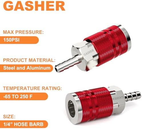 GASHER 12Pcs Red Industrial Air Coupling with 1/4" Hose Barb, 1/4" ...