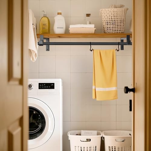 EZYDECOR Closet Rod Bracket Shelf Brackets with Hook Black 10 Inch 6 Pack