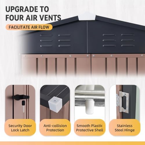 Aoxun 8'x6' Shed with Floor Galvanized Steel Outdoor Storage Shed Brown