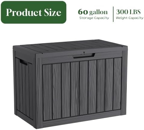 PatioZen 60 Gallon Outdoor Storage Box, Waterproof Patio Deck Box, Black