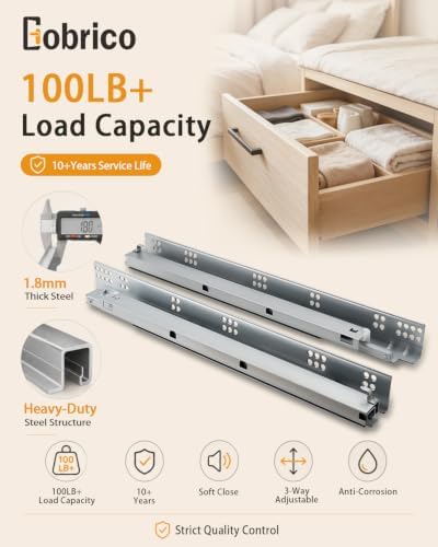 Gobrico Undermount Drawer Slides Bottom Mount Soft Close Drawer Slides 18 inc...