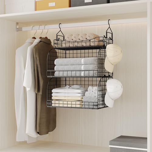 HapiRm Hanging Closet Organizer Storage - 3 Tier Metal Stackable Hanging Clos...