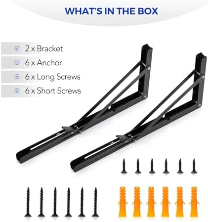 Ravinte Matte Black Folding Shelf Brackets, 16 Inch, 4 Pack