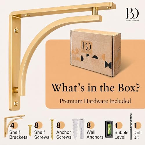 Classic Brass Heavy Duty Shelf Brackets 10 inch by Balin Designs – Gold L Bra...