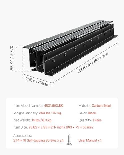 VEVOR Undermount Heavy Duty Drawer Slides, 16 24 32 40 Inch 260 lb Load Capac...