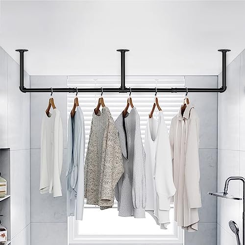 Industrial Iron Pipe Clothes Hanging Bar DIY Wall-Mounted Garment Rack Heavy ...