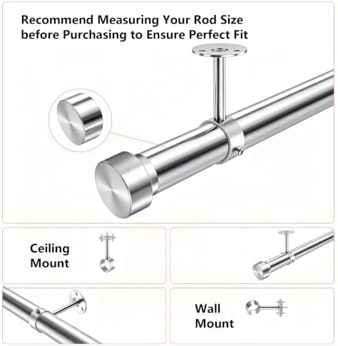 2 Pack Ceiling Mount Bracket, Stainless Steel Wardrobe Pipe Bracket Rod Holde...